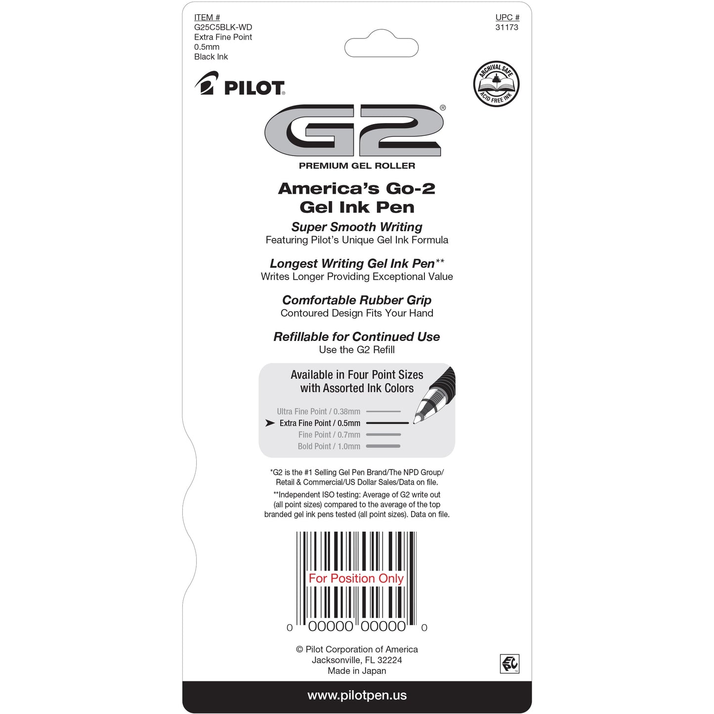 Pilot G2 Premium Retractable Gel Ink Pens, Extra Fine Point, Black, 5 Count