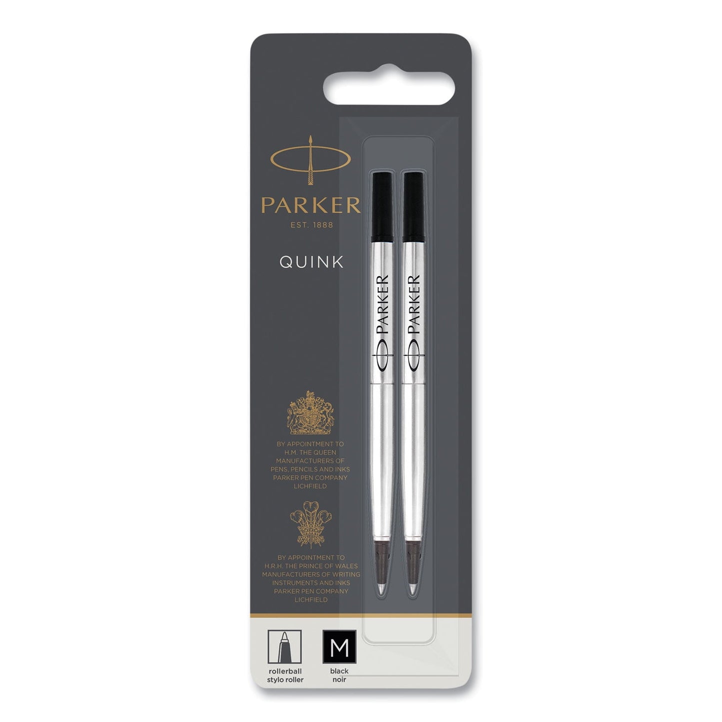 Quink Refill for Parker Rollerball Pen, Medium Tip, Black Ink, 2/Pack | Bundle of 5 Packs