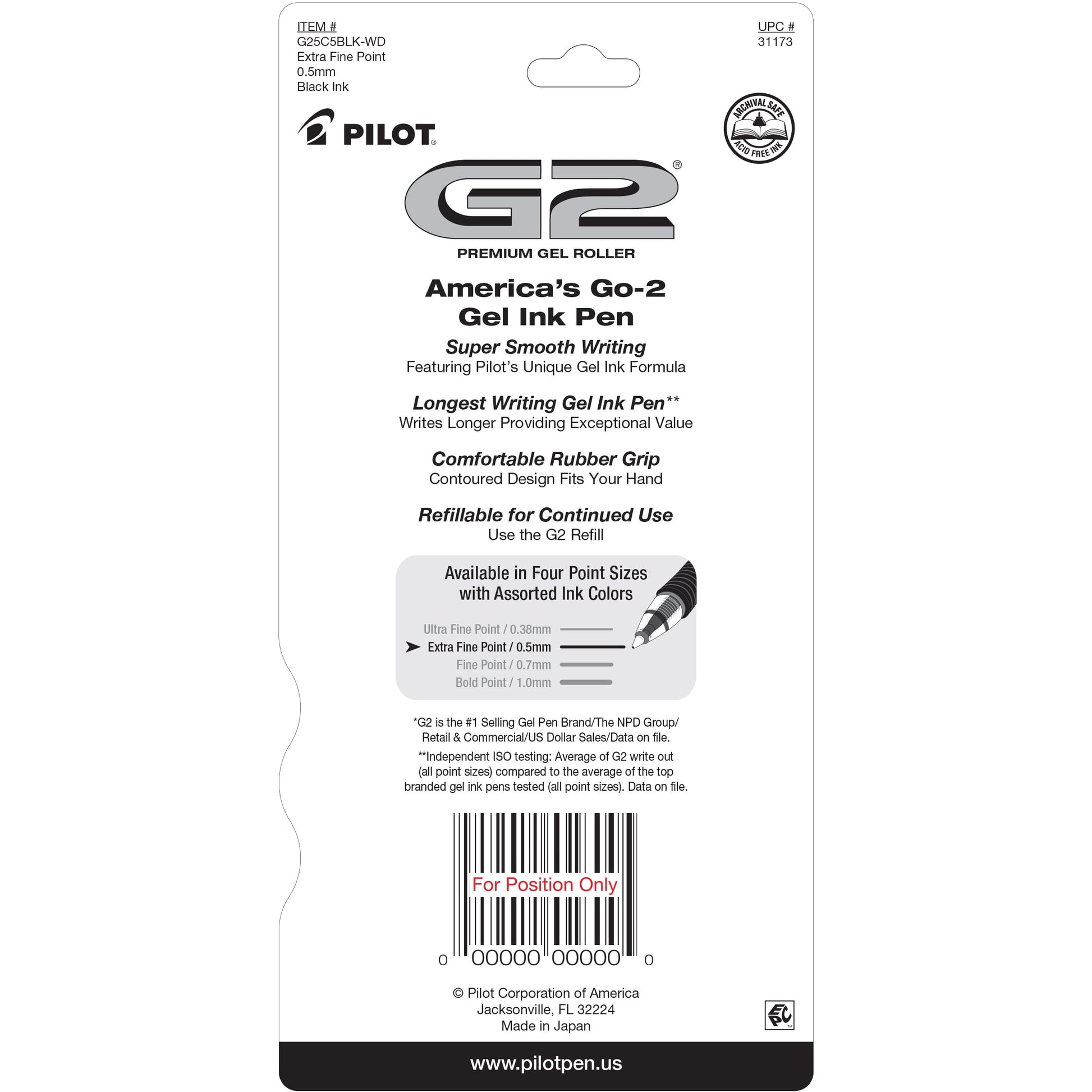 Pilot G2 Premium Retractable Gel Ink Pens, Extra Fine Point, Black, 5 Count