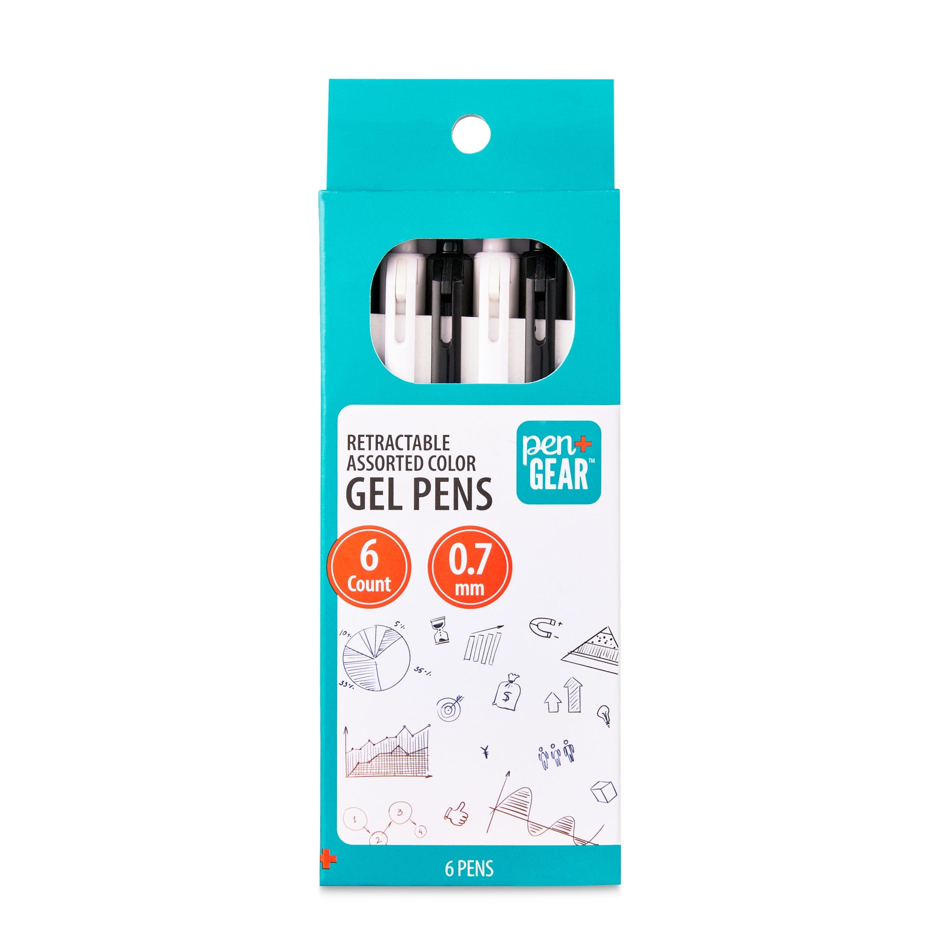 (6 pack) Pen+Gear Retractable Gel Pens, 0.7 mm, Assorted Colors, 6 Count