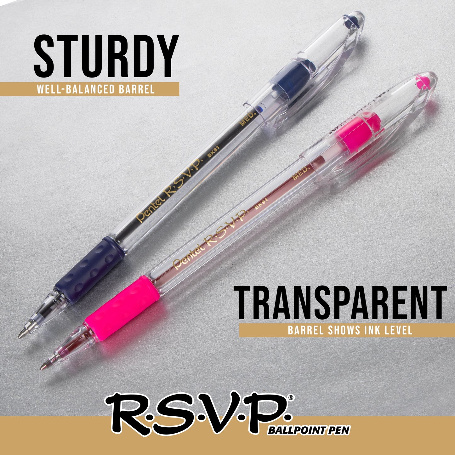 Pentel RSVP Ballpoint Pens, Fine Point, 0.7mm, Blue Ink, Pack of 2