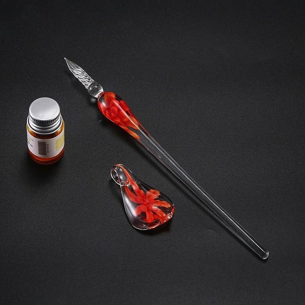 Opolski Glass Dip Pen Faux Crystal Ink Signature Inside Flower for Writing Art Decor Gift