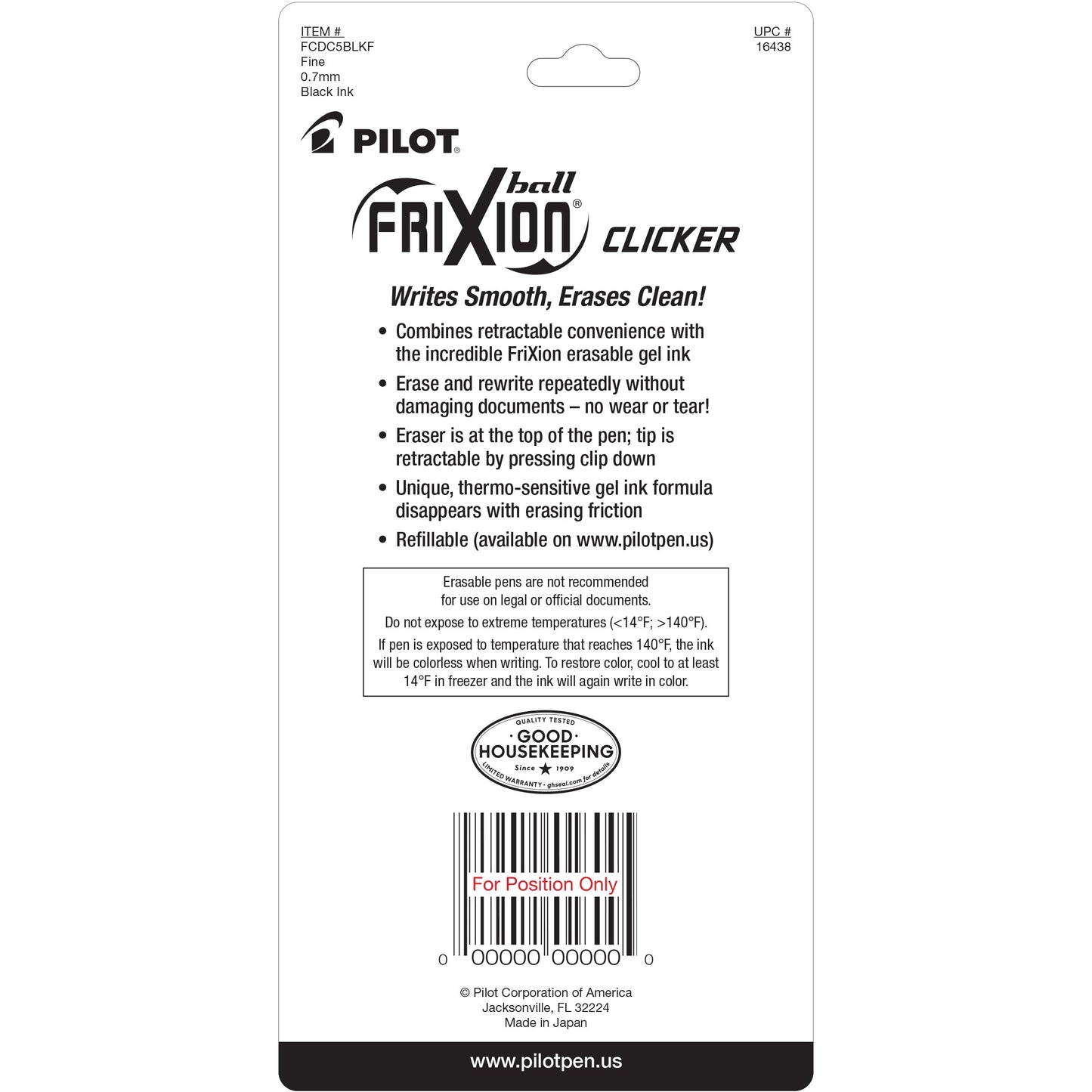 Pilot FriXion Clicker Dots Collection Erasable Gel Pens, Fine, Black Ink, 5 Count