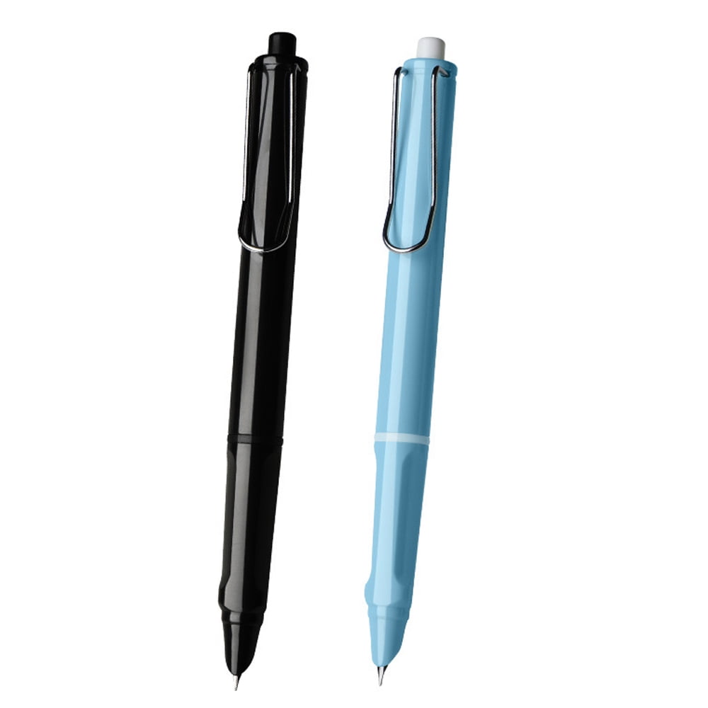 2Pcs Press Fountain Pen, Retractable Extra Fine Nib Metal Ink Pen with Converter for Student Teacher Officail