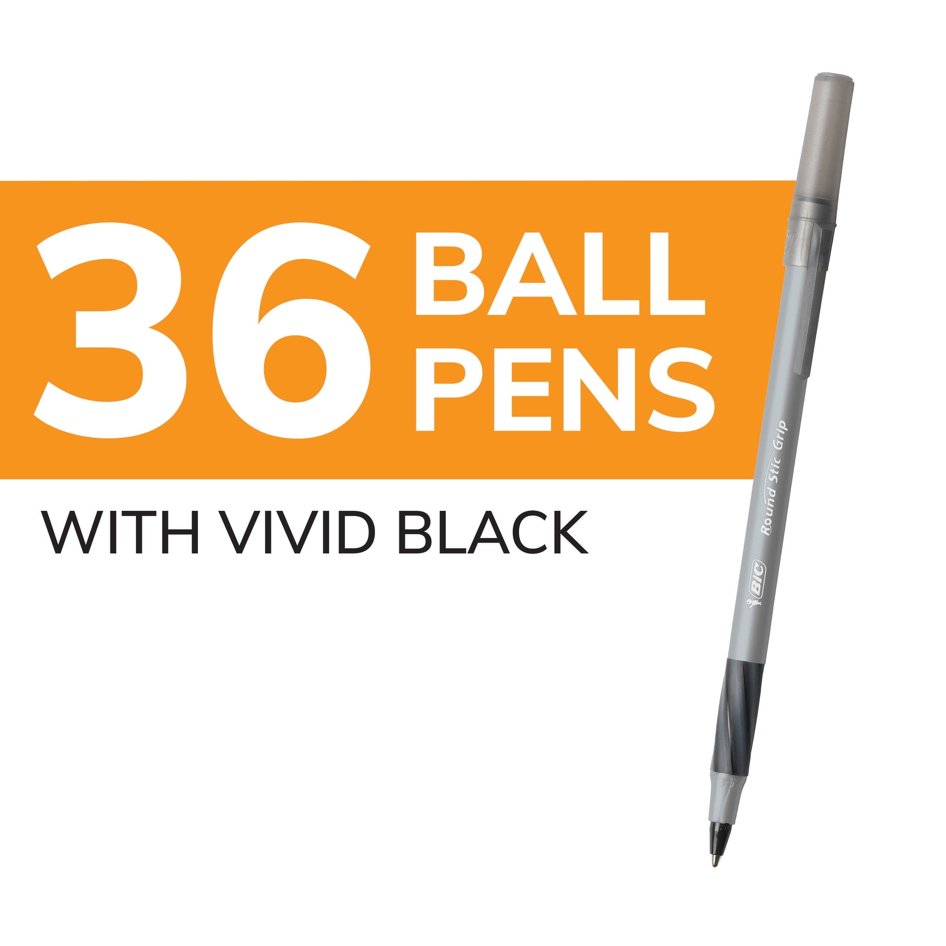 BIC Round Stic Grip Xtra Life Ball Pen, Medium Point (1.2mm), Black, 36-Count