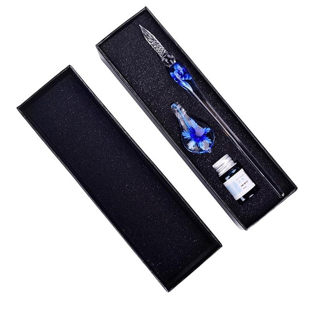 Opolski Glass Dip Pen Faux Crystal Ink Signature Inside Flower for Writing Art Decor Gift
