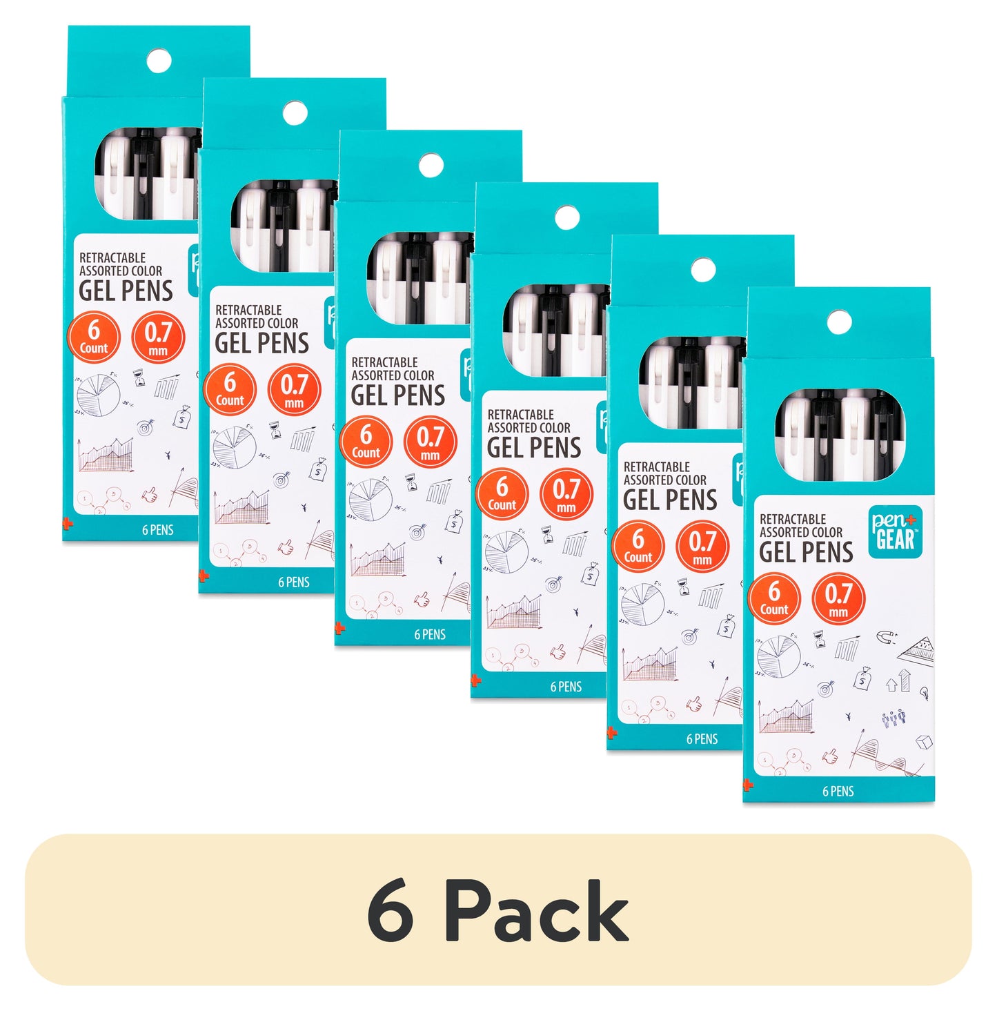 (6 pack) Pen+Gear Retractable Gel Pens, 0.7 mm, Assorted Colors, 6 Count