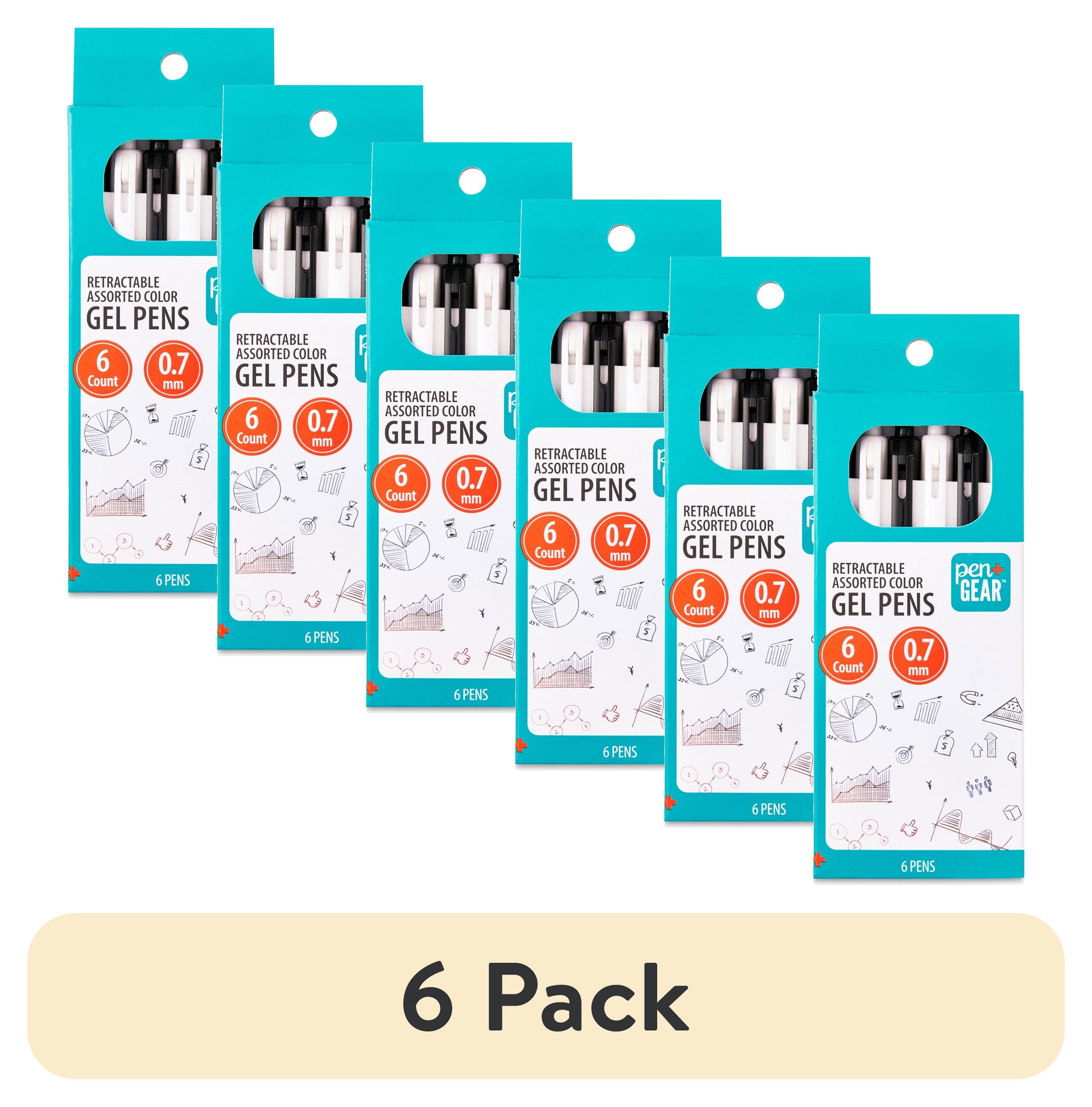 (6 pack) Pen+Gear Retractable Gel Pens, 0.7 mm, Assorted Colors, 6 Count