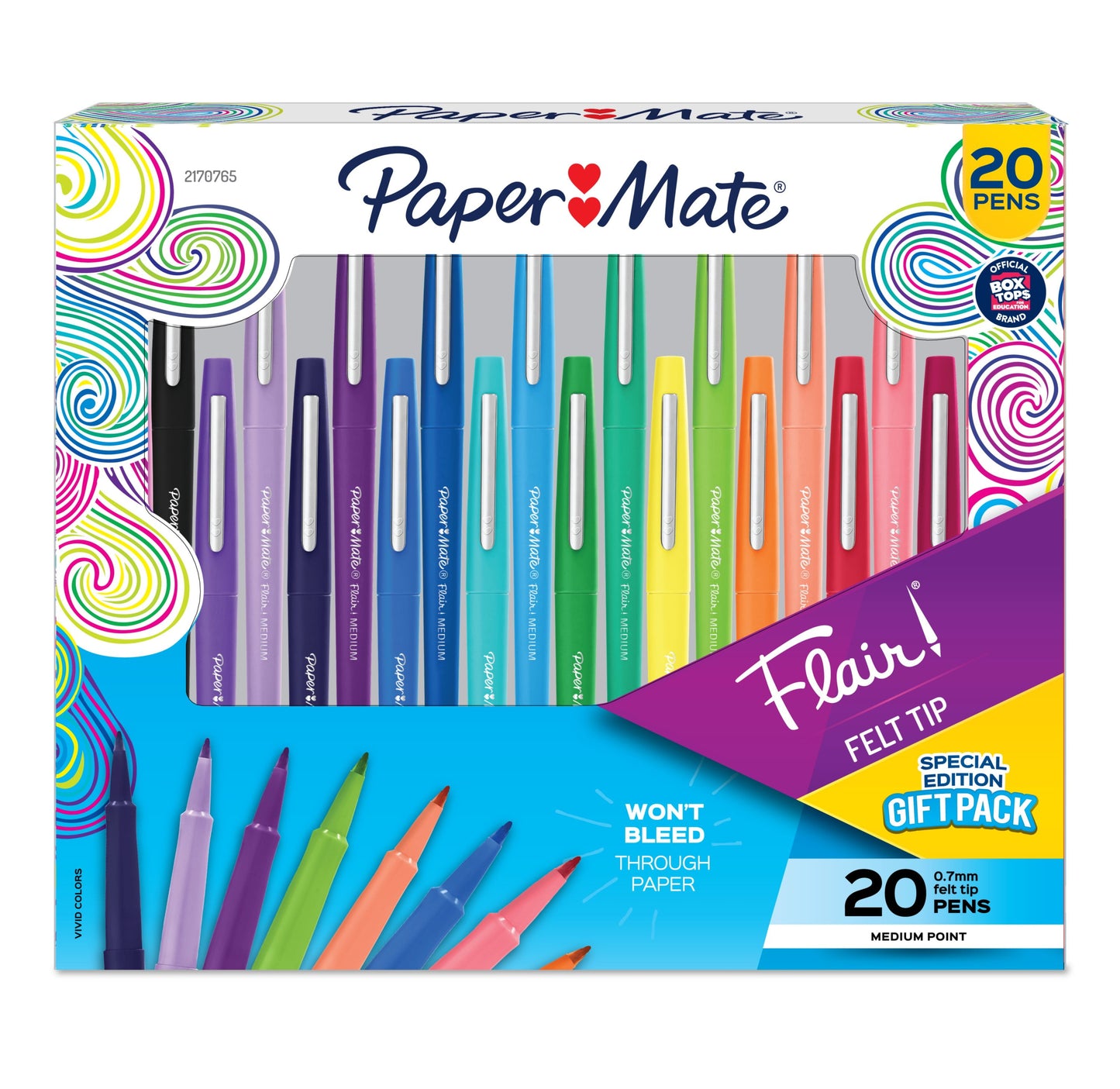 Paper Mate Flair Felt Tip Pens, Medium Point (0.7mm), Assorted Colors, 20 Count