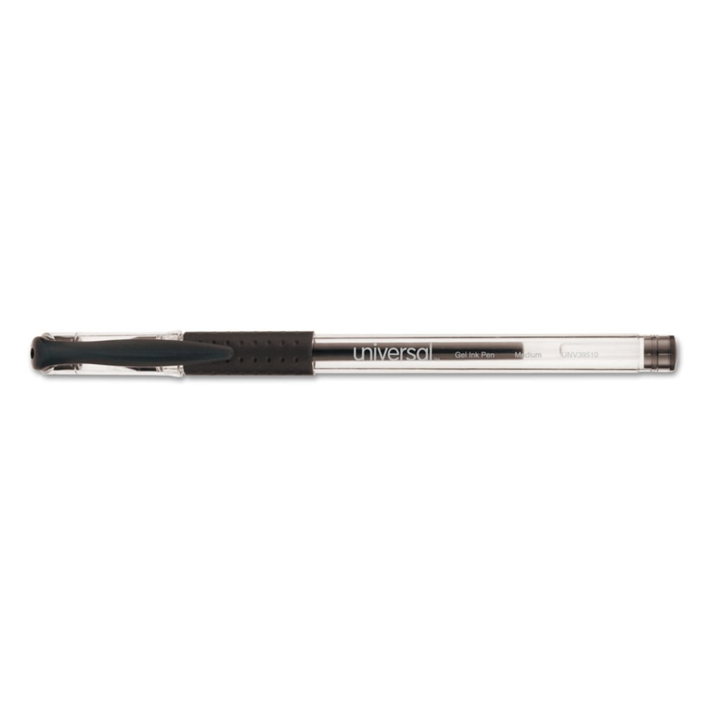 Universal Comfort Grip Gel Stick Roller Ball Pen, Black Ink, Medium, Dozen -UNV39510