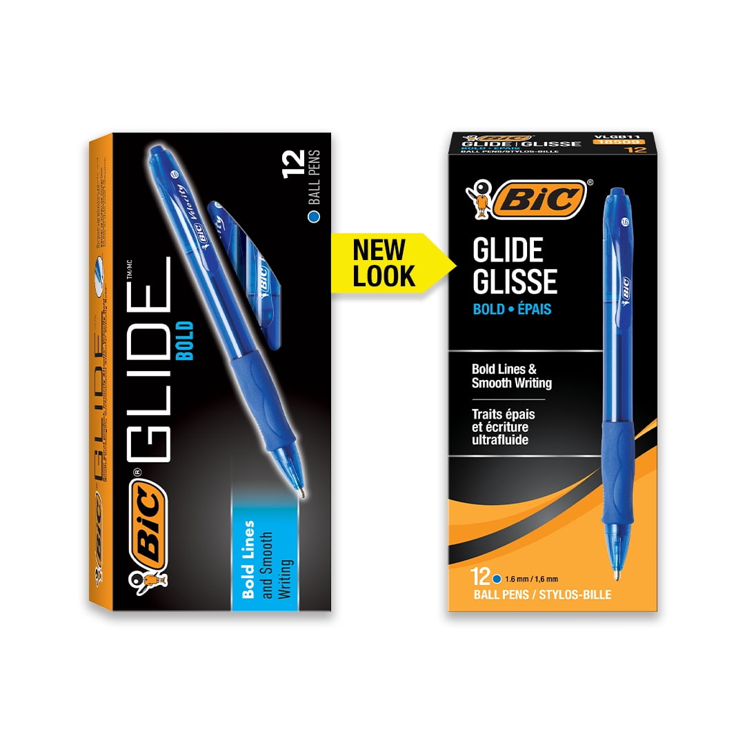 BIC Glide Bold Retractable Ball Pen, Blue, 1.6mm Bold Point, 12 Pack