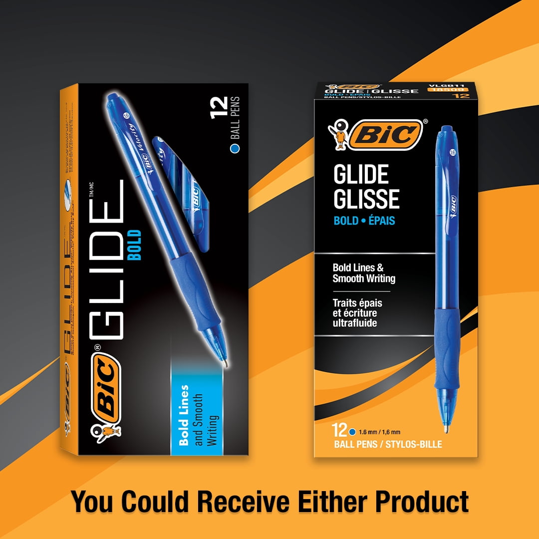 BIC Glide Bold Retractable Ball Pen, Blue, 1.6mm Bold Point, 12 Pack