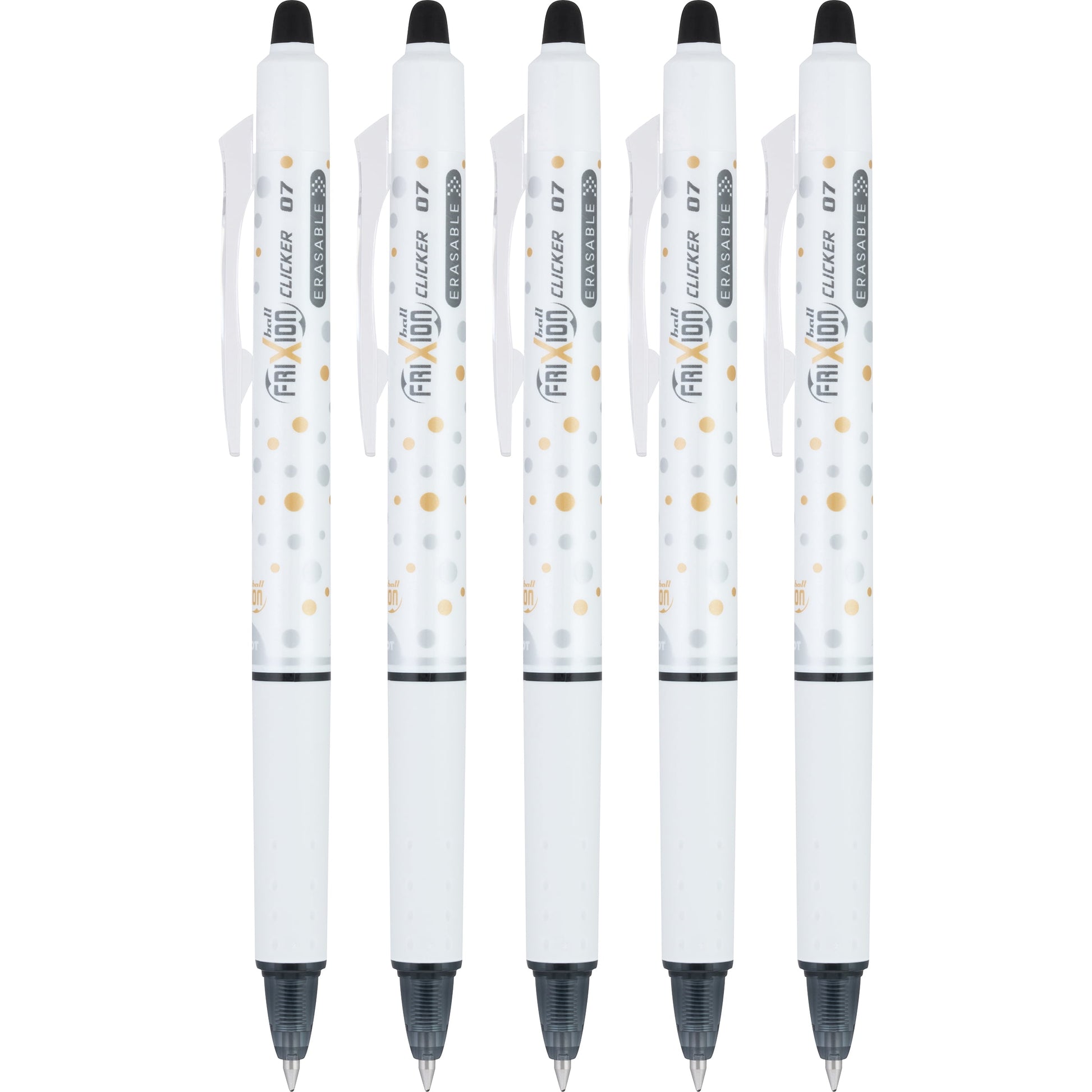 Pilot FriXion Clicker Dots Collection Erasable Gel Pens, Fine, Black Ink, 5 Count