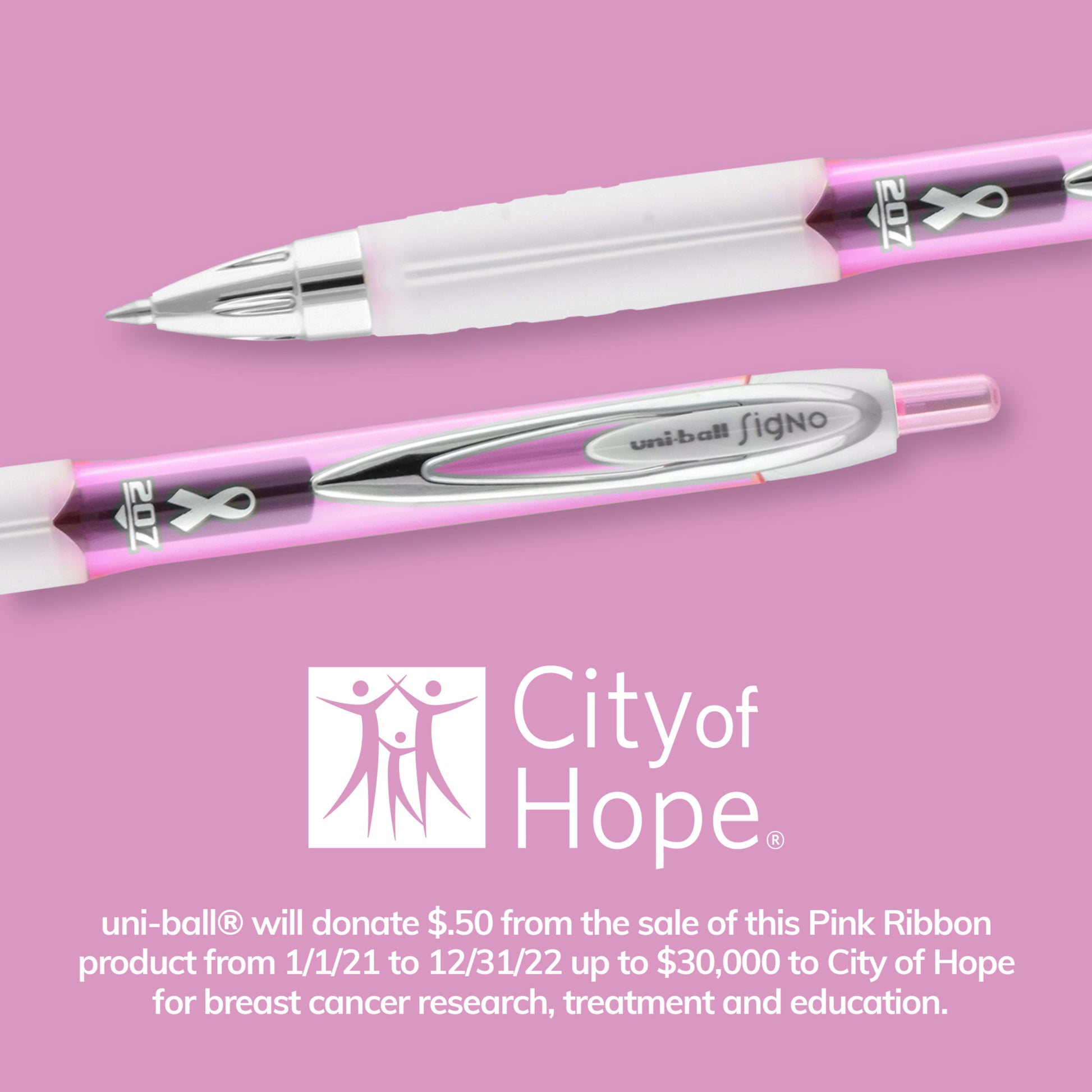 Uniball 207 Pink Ribbon Retractable Gel Pens, Medium Point (0.7mm), Black Ink, 12 Count