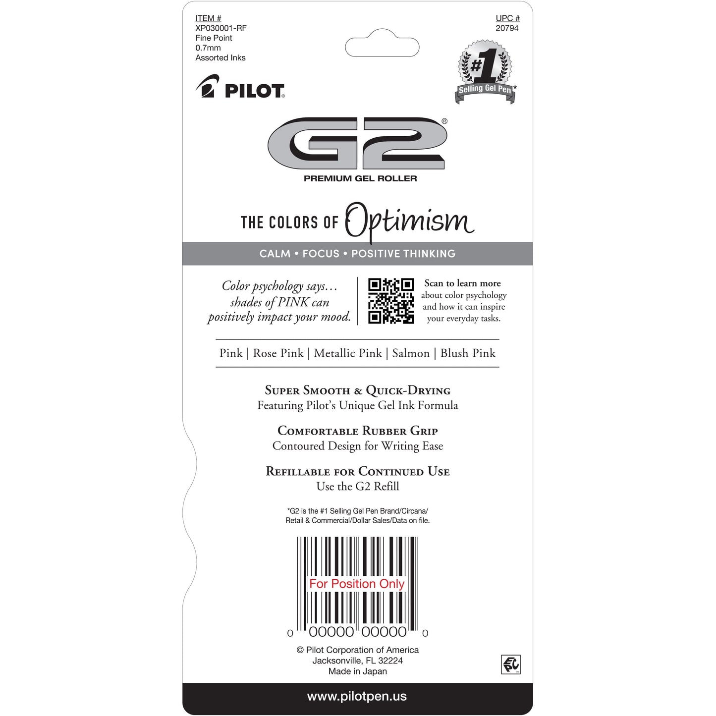 Pilot G2 Pink Premium Retractable Gel Pens, Fine Point, 0.7 mm, Assorted Colors, 5 Count