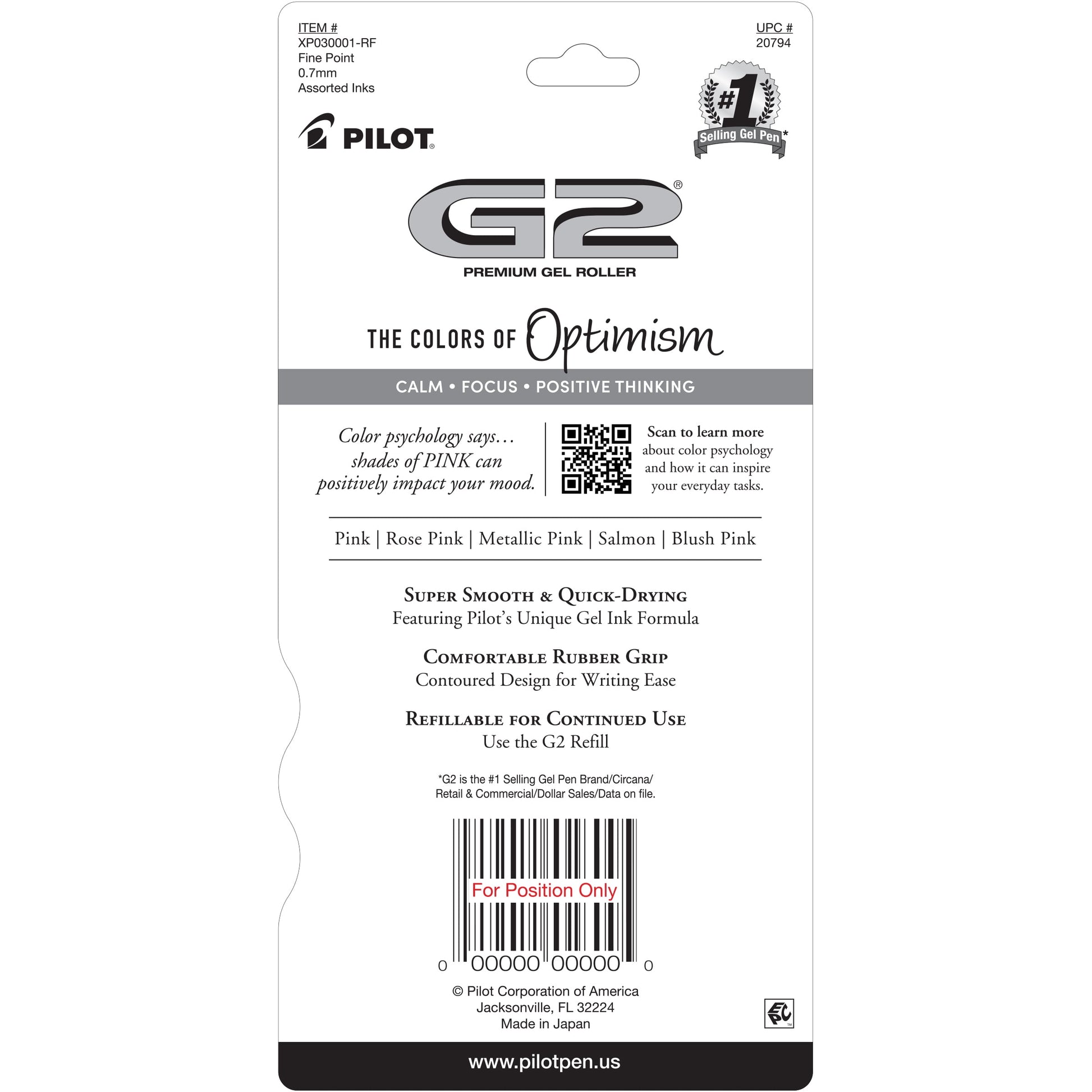 Pilot G2 Pink Premium Retractable Gel Pens, Fine Point, 0.7 mm, Assorted Colors, 5 Count