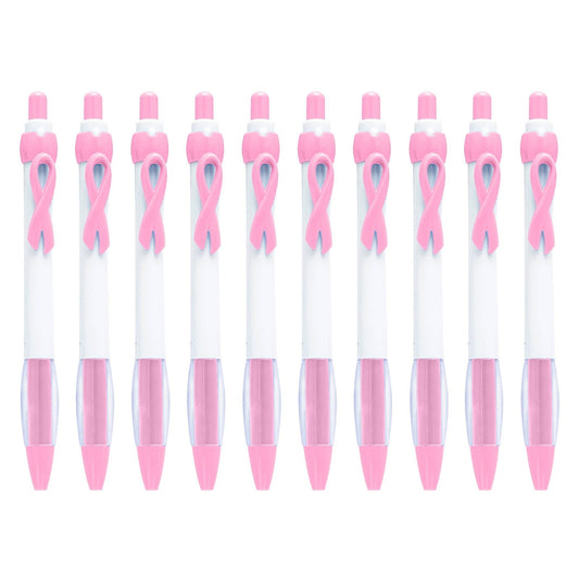 ABNMCA 10 Pcs Ribbon Retractable Gel Roller Pen Breast Cancer Awareness Ribbon Pen Point Breast Cancer Pens Plastic Gel Ballpoint Pens For Women Gift 10ML Pen