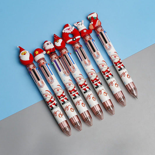 Christmas 6 Color Touch Ballpoint Pen Santa 6 Color Pen Random 0.5 inches in diameter
