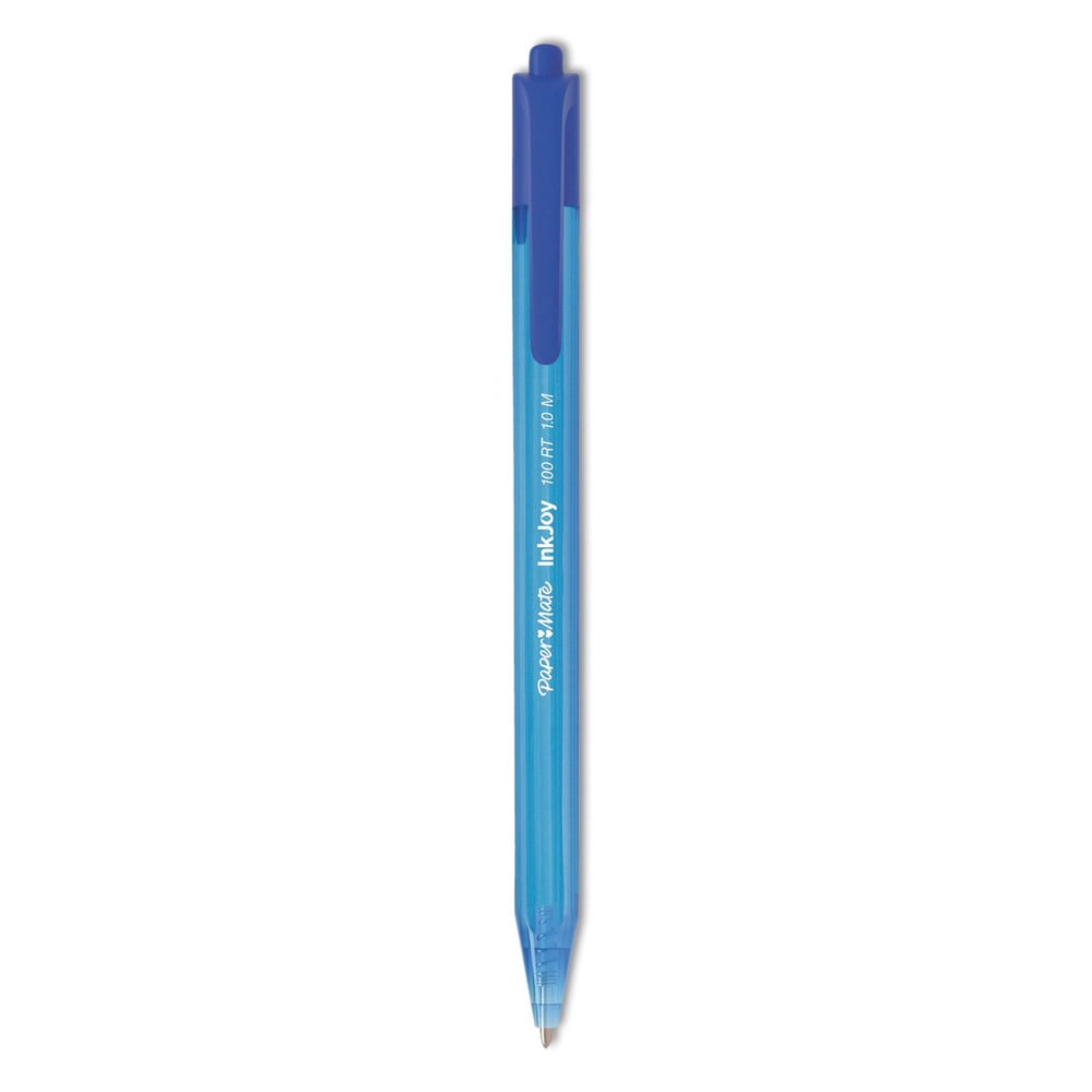 Paper Mate 1951253 InkJoy 100 RT 1 mm Retractable Ballpoint Pen - Blue Ink/Translucent Blue Barrel/Medium (1-Dozen)