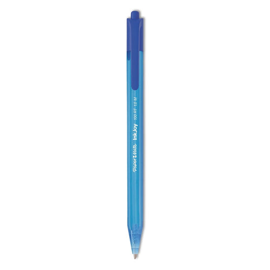 Paper Mate 1951253 InkJoy 100 RT 1 mm Retractable Ballpoint Pen - Blue Ink/Translucent Blue Barrel/Medium (1-Dozen)