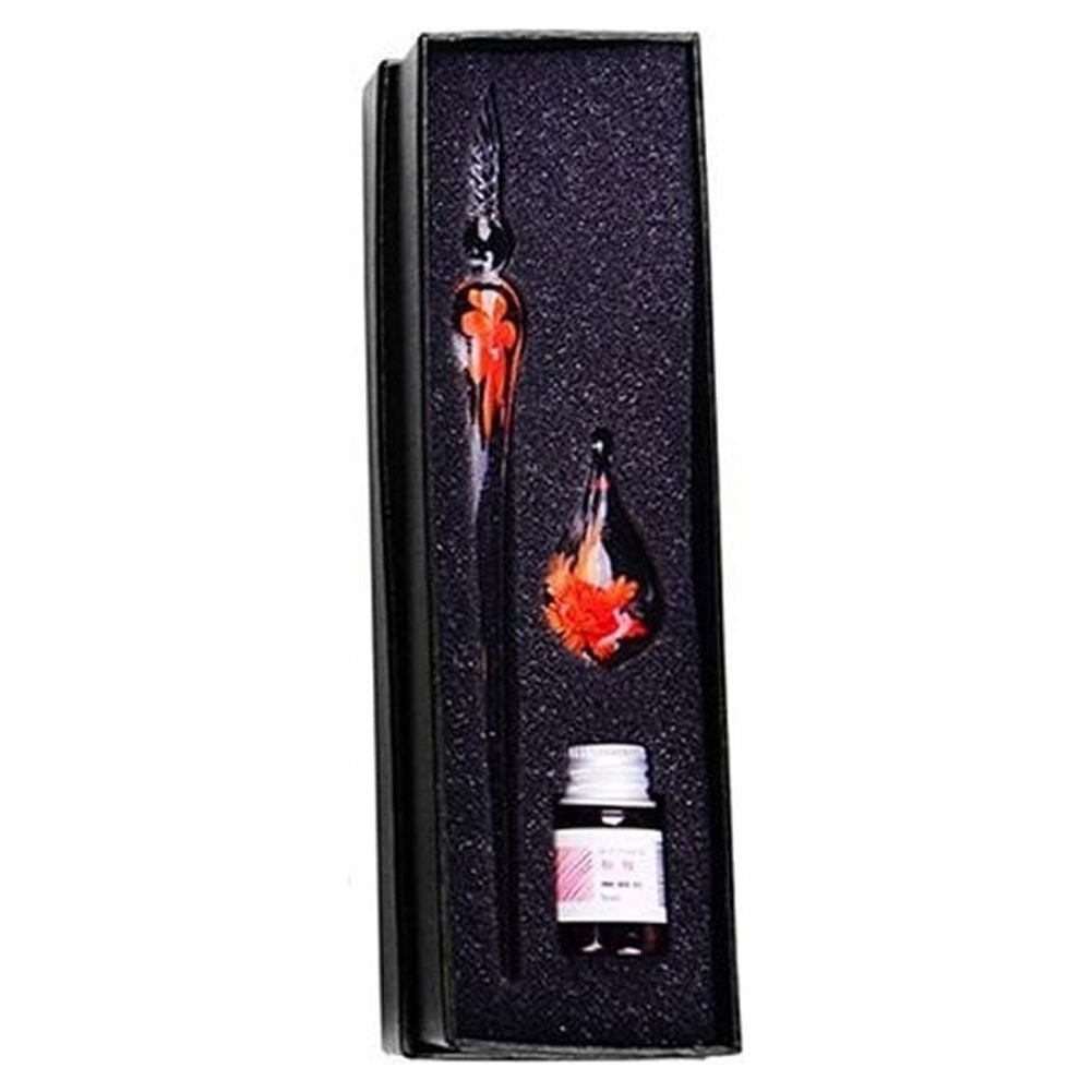 Opolski Glass Dip Pen Faux Crystal Ink Signature Inside Flower for Writing Art Decor Gift