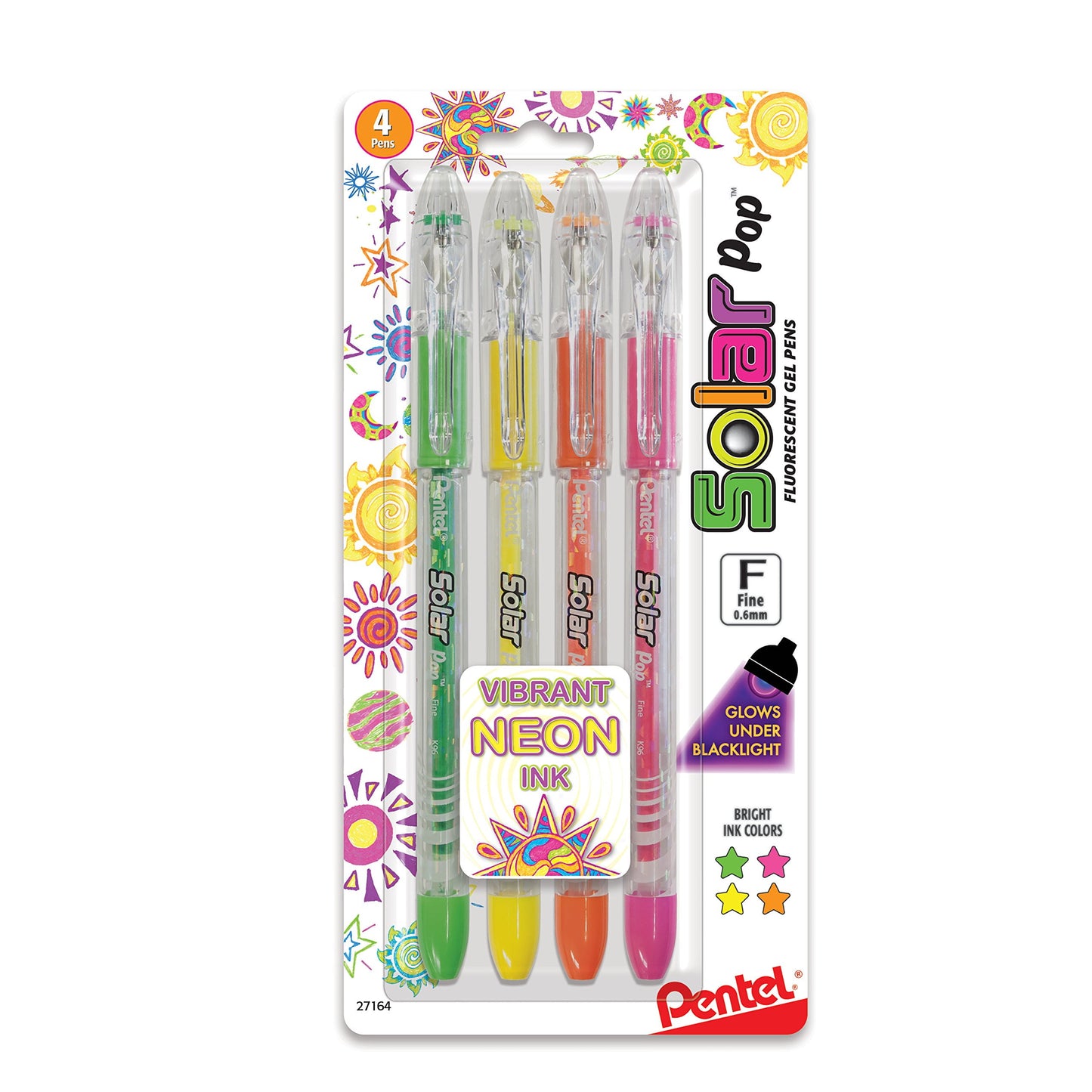 Pentel Solar Pop Neon Gel Pen Set, 4-Colors