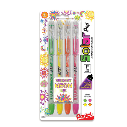 Pentel Solar Pop Neon Gel Pen Set, 4-Colors