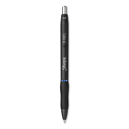 S-Gel High-Performance Gel Pen, Retractable, Fine 0.5 Mm, Blue Ink, Black Barrel, Dozen