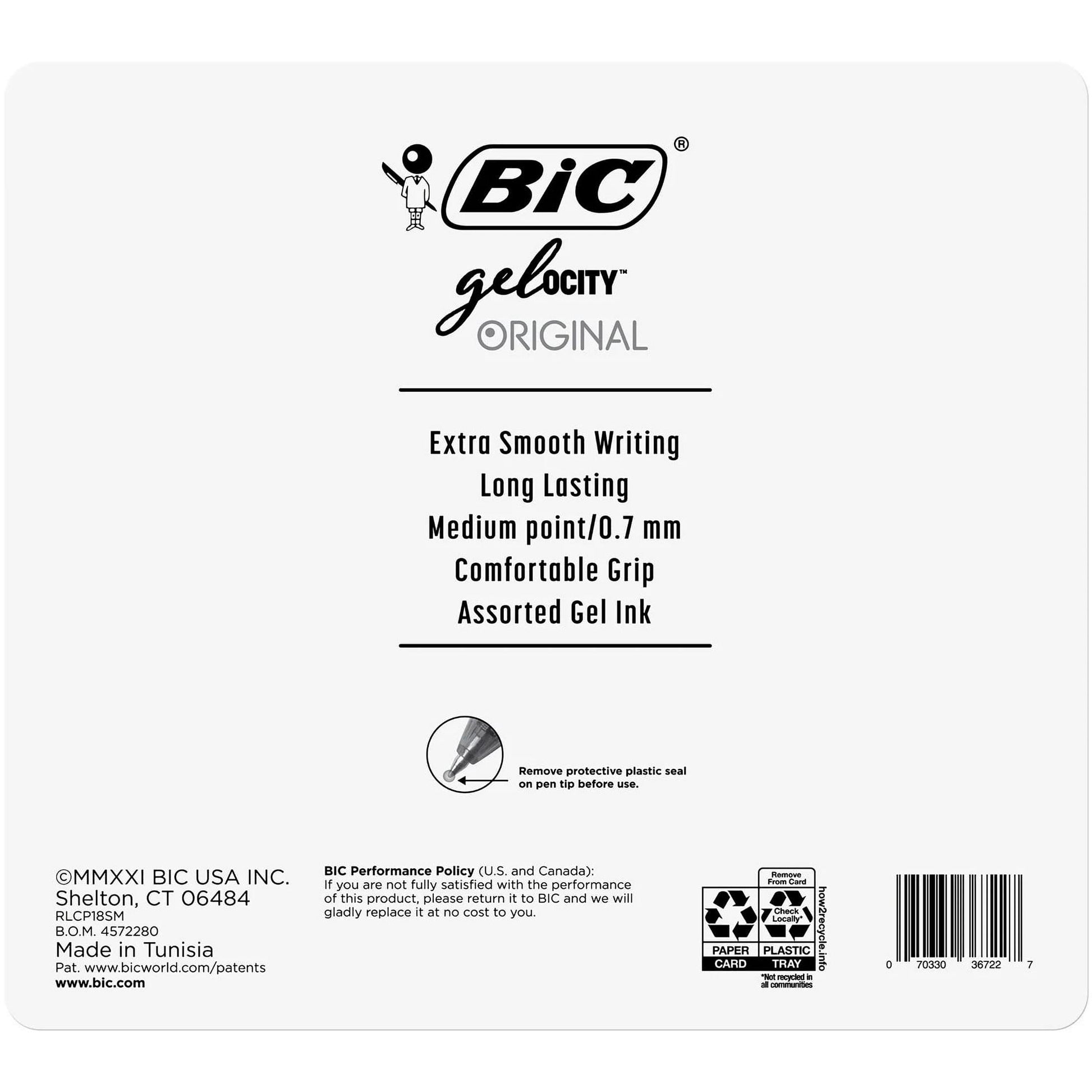 BIC Gel-ocity Retractable Gel Pen, Medium Point (0.7mm), Various, 18 Count