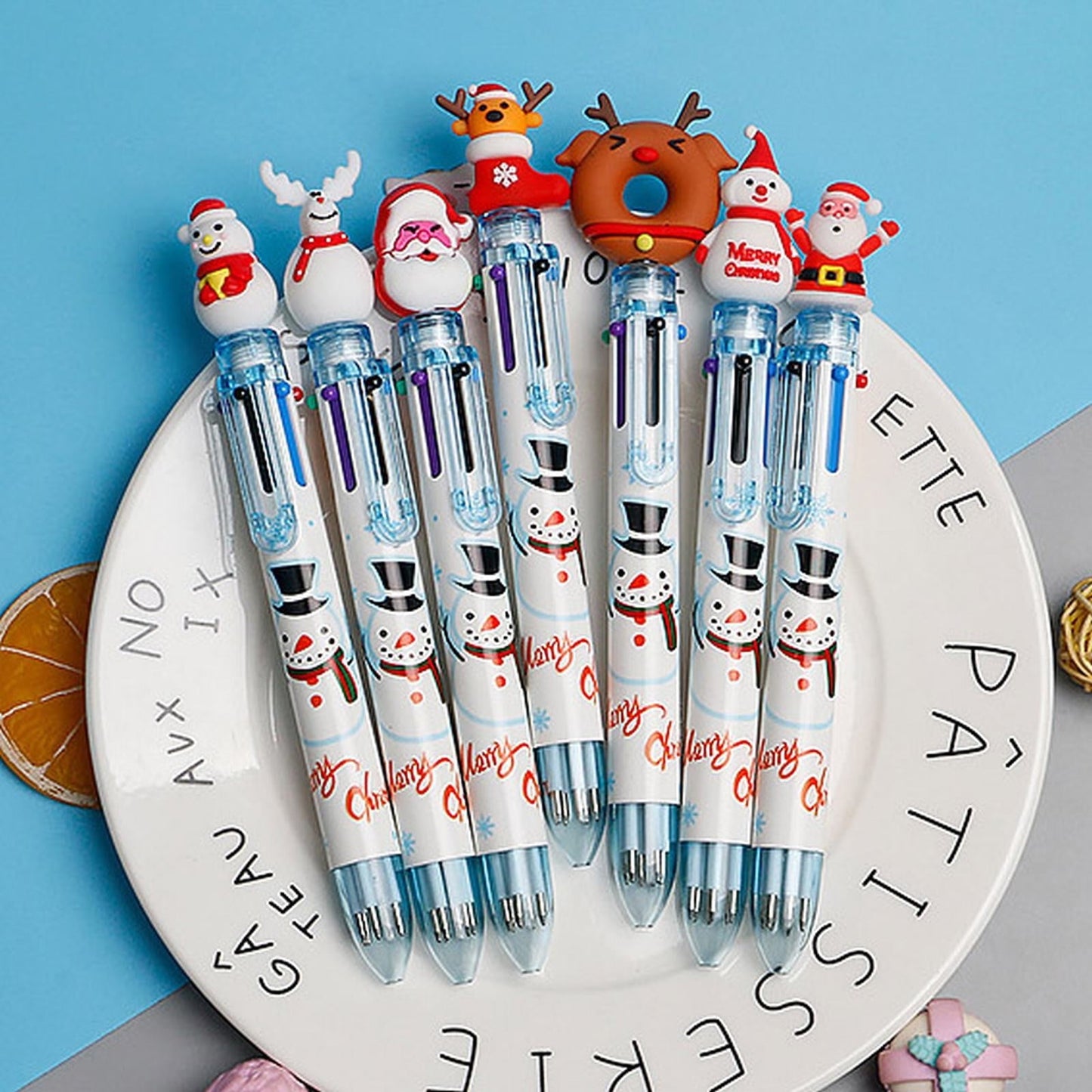 Christmas 6 Color Touch Ballpoint Pen Santa 6 Color Pen Random 0.5 inches in diameter