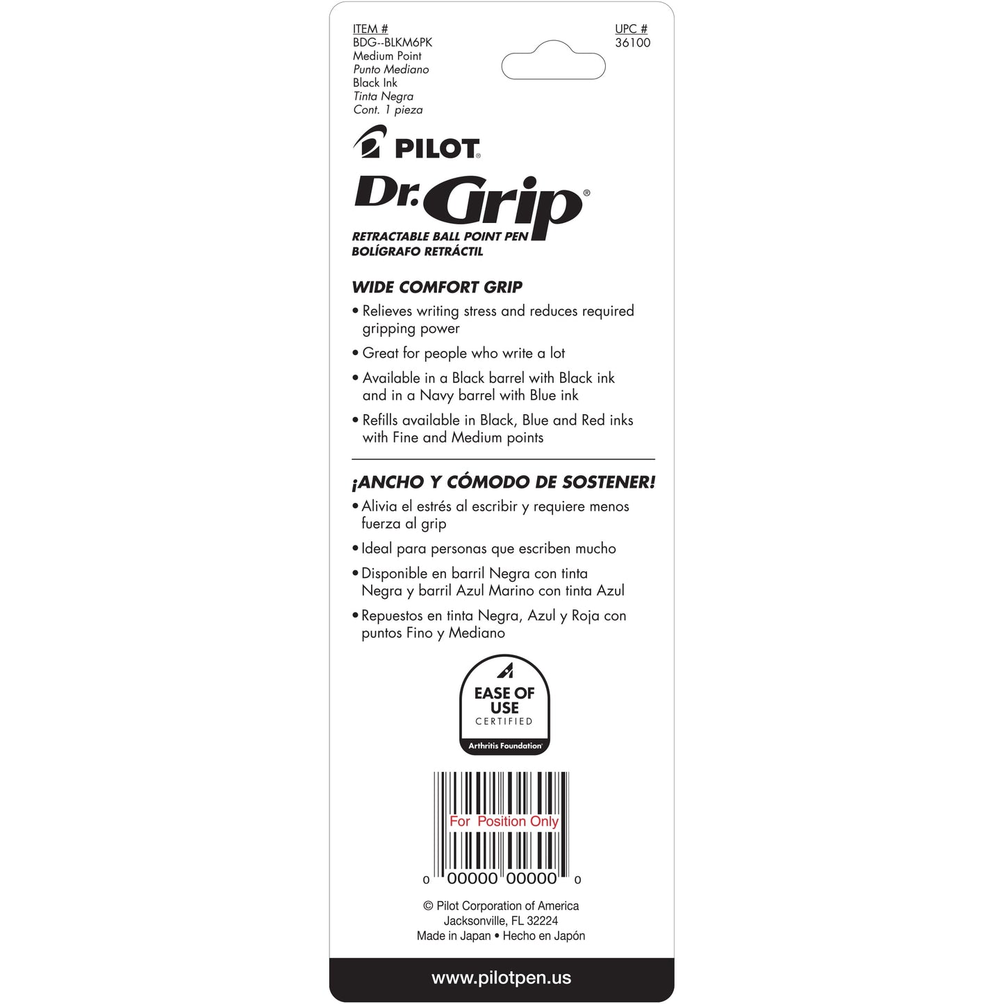 Dr. Grip Ballpoint Pen, Retractable, Medium 1 mm, Blue Ink, 1 Count