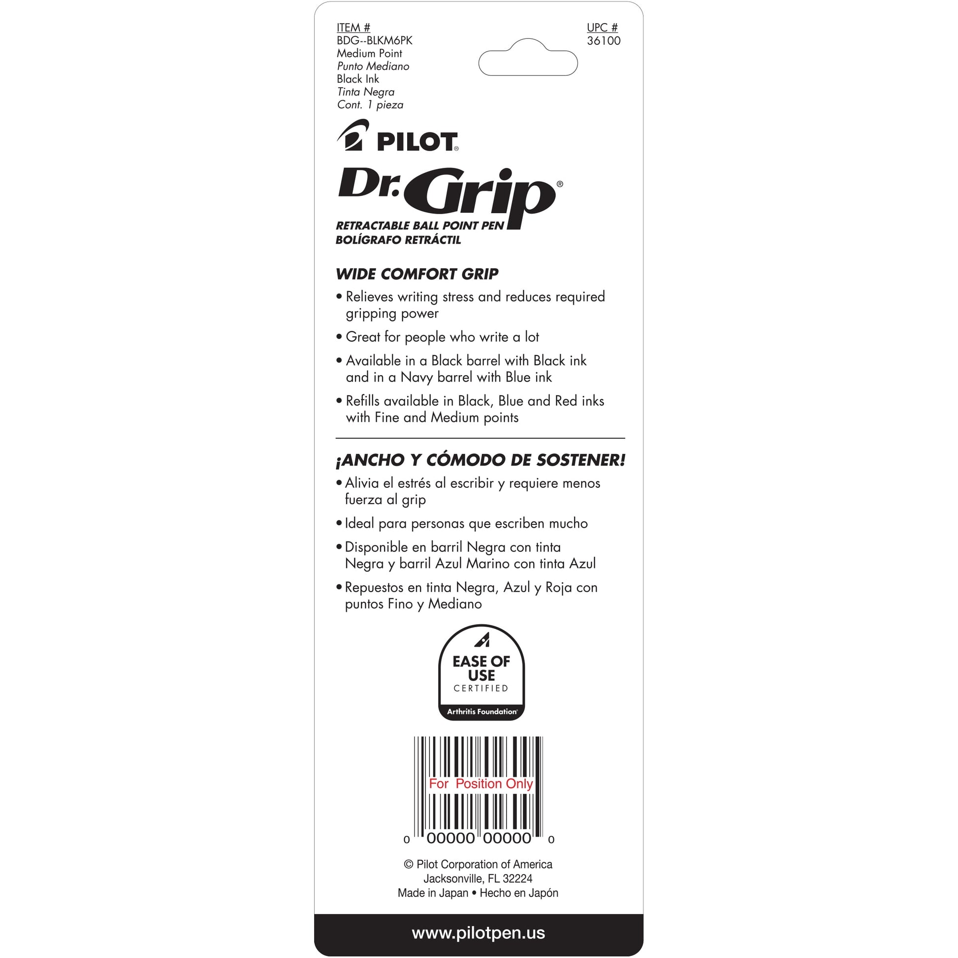 Dr. Grip Ballpoint Pen, Retractable, Medium 1 mm, Blue Ink, 1 Count