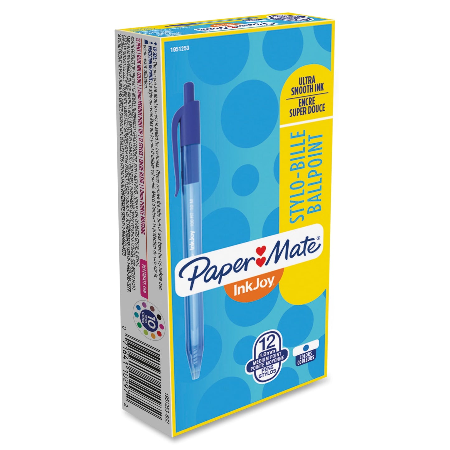 Paper Mate 1951253 InkJoy 100 RT 1 mm Retractable Ballpoint Pen - Blue Ink/Translucent Blue Barrel/Medium (1-Dozen)