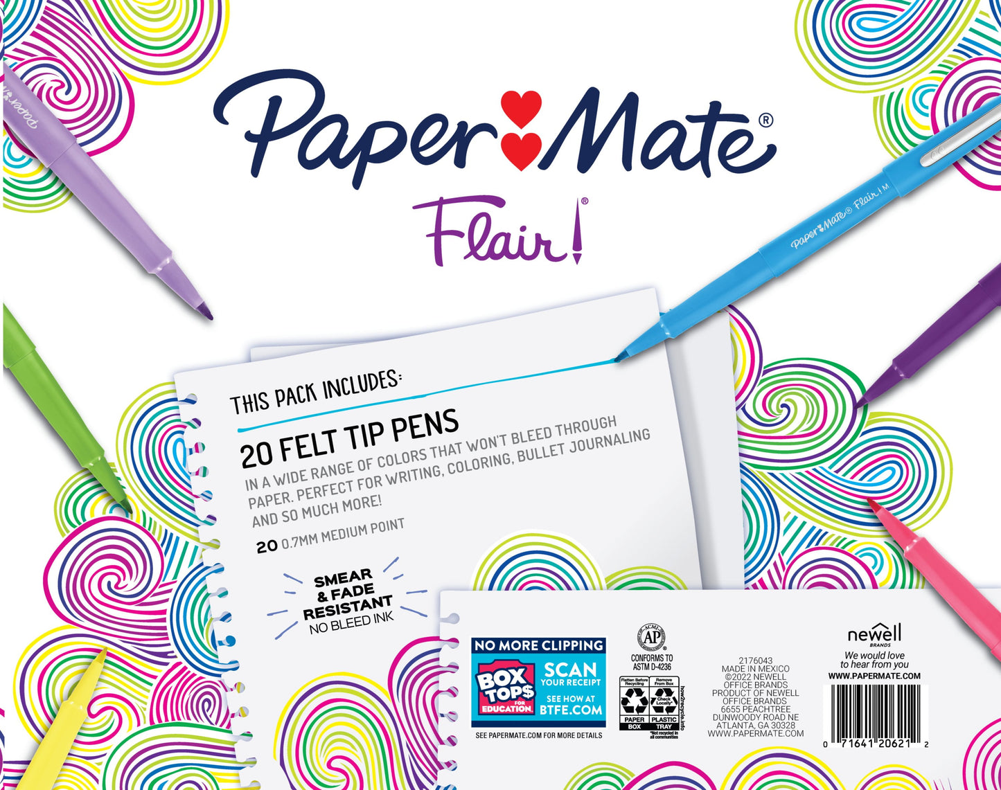 Paper Mate Flair Felt Tip Pens, Medium Point (0.7mm), Assorted Colors, 20 Count