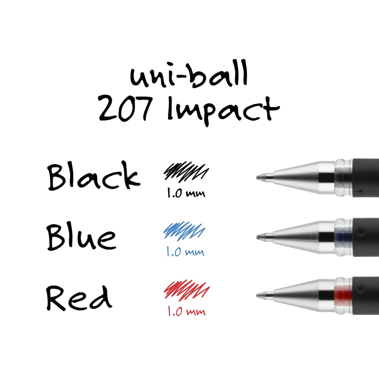 Uniball 207 Impact Gel Pens, Bold Point (1.0mm), Red Ink, 12 Count