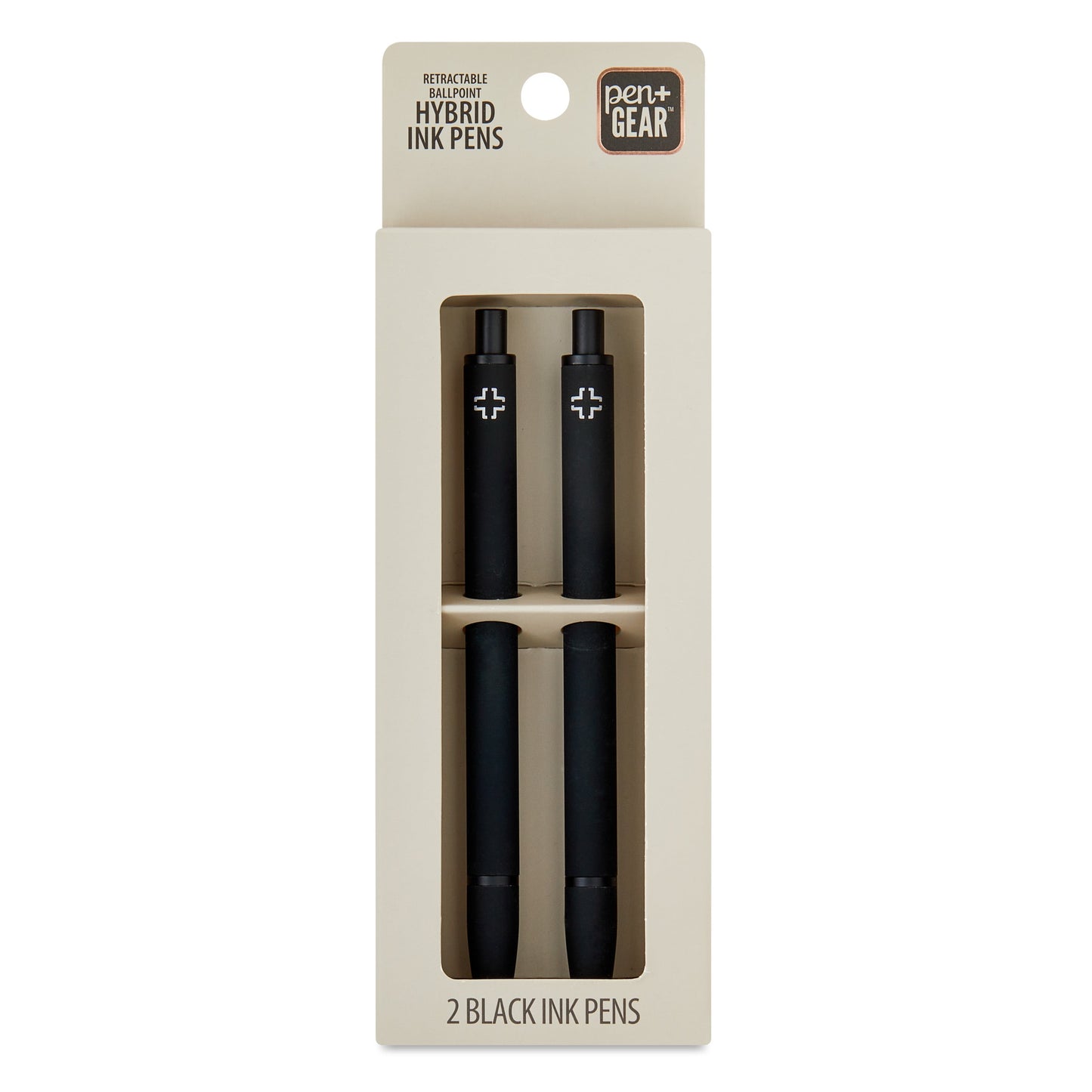 (2 pack) Pen+Gear Retractable Ballpoint Hybrid Ink Pen, Medium Point, 1 mm, Black Ink, 2 Count