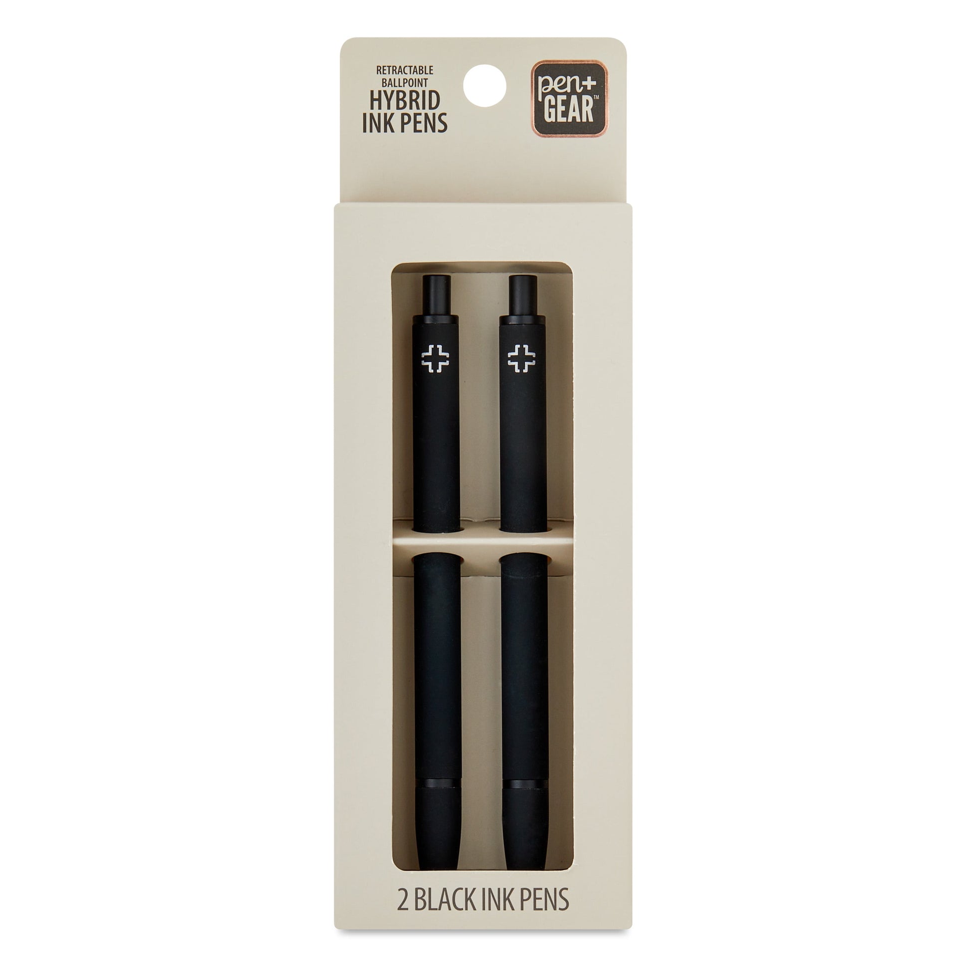 (2 pack) Pen+Gear Retractable Ballpoint Hybrid Ink Pen, Medium Point, 1 mm, Black Ink, 2 Count