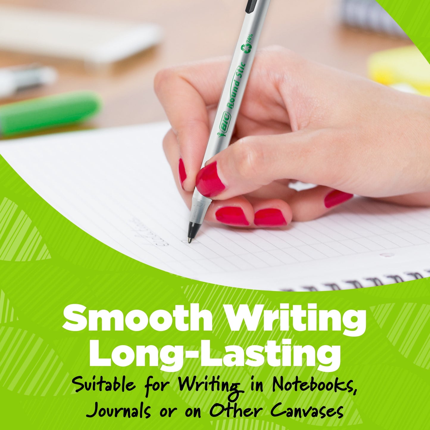 BIC Ecolutions Round Stic Ball Point Pen, Blue, 1.0mm Medium Point, 50 Pack