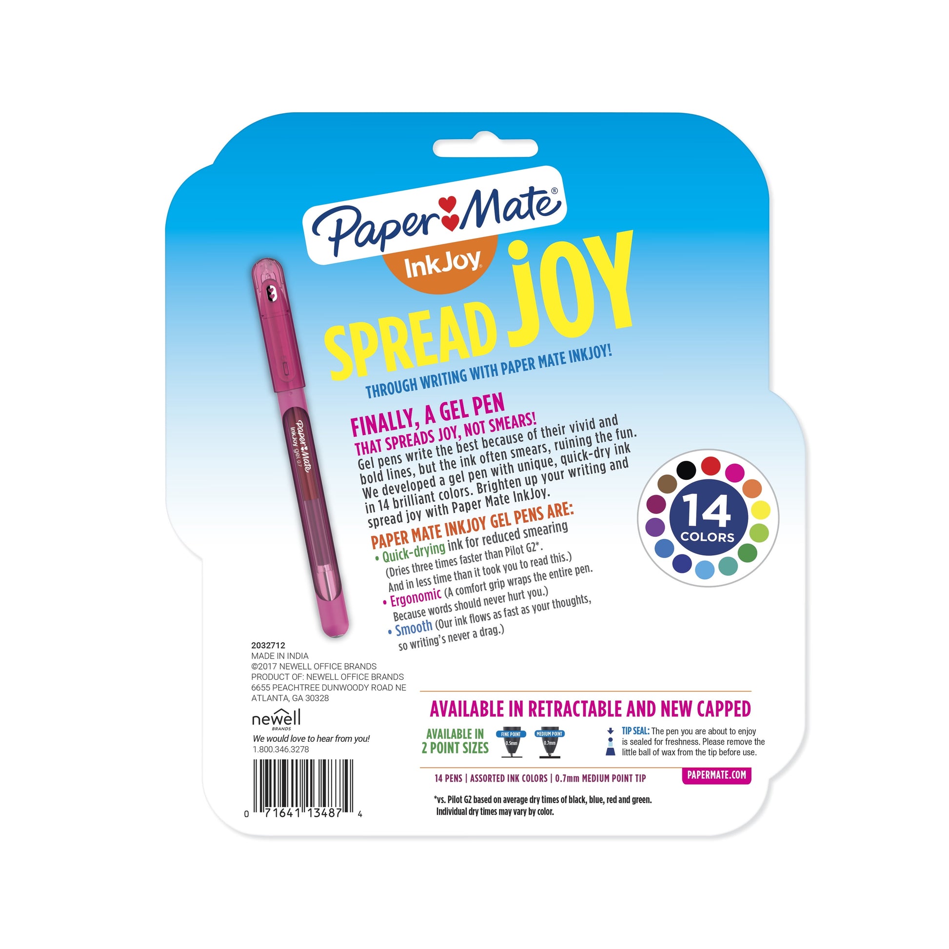 Paper Mate InkJoy Gel Pens, Medium Point (0.7mm), Assorted Colors, Capped, 14 Count